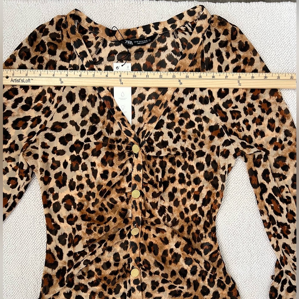 ZARA Shirt Top Blouse | Leopard Animal Print 🐆✨ Semi-Sheer | Size: XS - Picture 10 of 16
